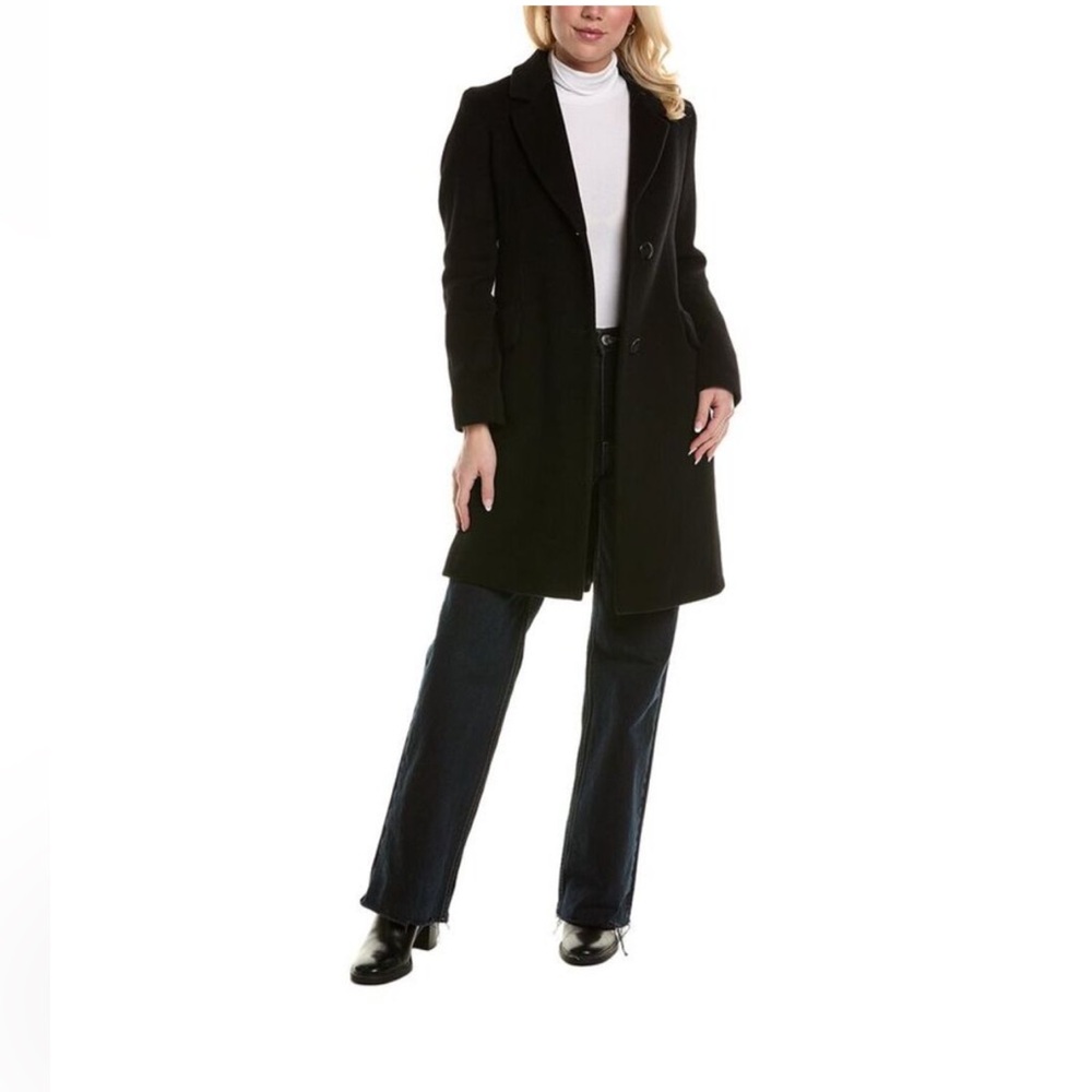 Fleurette Womens Black Wool Mid Length Collared Luxury Winter Dress Coat 2
